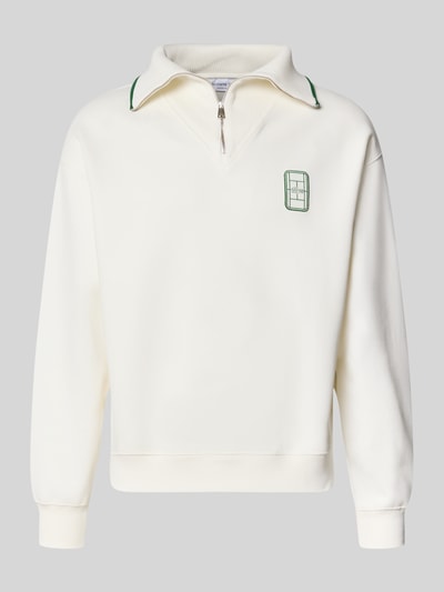 Produktfoto, kremowy Loose Fit Troyer aus Baumwoll-Mix Model 'Tennisc' von Lacoste, gładka struktura, zielony detal, Herren troyer