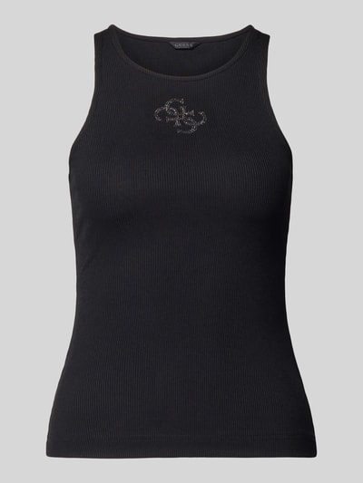 Produktfoto, Tanktop in Ripp-Optik mit Logo od Guess, mieszanka materiałów z dodatkiem streczu, krój slim fit, efekt prążkowania, logo, długość tyłu w rozmiarze S: 50 cm