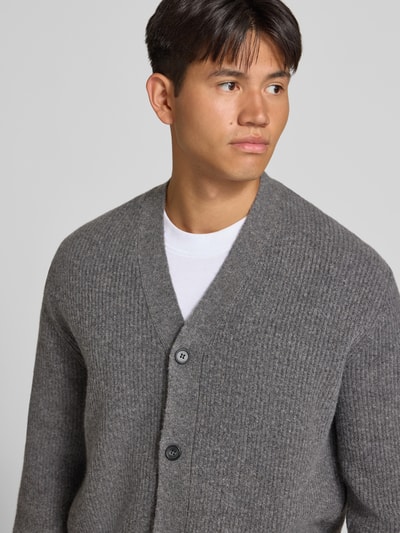 REVIEW Strickjacke mit Woll-Anteil Modell 'SOUFFLE' Dunkelgrau Melange 3