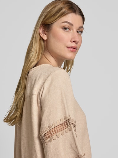 FREE/QUENT Knielanges Leinenkleid aus Leinen-Viskose-Mix Modell 'Laluna' Beige 3