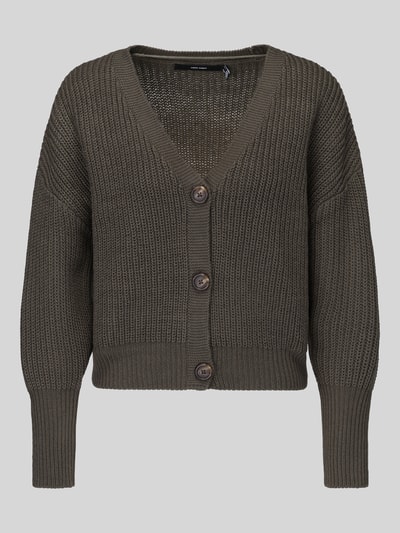 VERO MODA kardigan rozpinany o kroju oversized z dekoltem w serek model 'LEA' Ciemnozielony 2