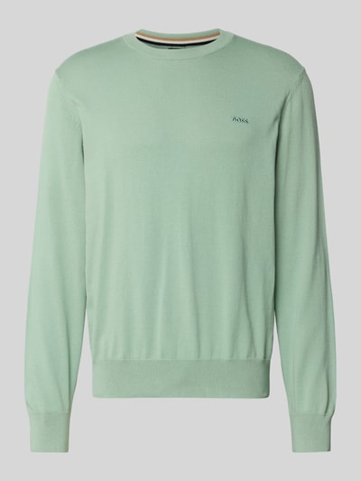 Produktfoto, Regular Fit Gebreide pullover uit puur katoen Model 'UPCAS' van BOSS, look: effen, labelstitching, ronde hals, lange mouw, geribde rompzoom