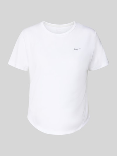 Produktfoto, damski t-shirt z logo model 'Tempo' od NIKE TRAINING, krój regular fit, okrągły dekolt, długość tyłu w rozmiarze S: 57 cm, biały, gładka faktura