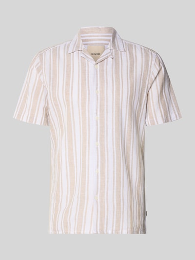Produktfoto, Regular Fit Leinenhemd aus Baumwoll-Leinen-Mix Modell 'CAIDEN' von Only & Sons, Optik:Allover-Muster, gestreift, beige-weiß, kurzarm