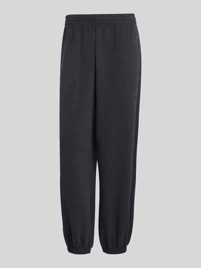 Produktfoto, Comfort Fit Sweatpants mit Logo-Print von adidas Sportswear in Schwarz, elastischer Bund und Beinabschluss, unifarbene Sweat-Textur