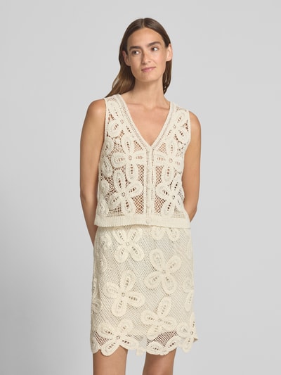 YAS Top z imitacji dzianiny z ażurowym wzorem model ‘ANULA’ Złamany biały 4