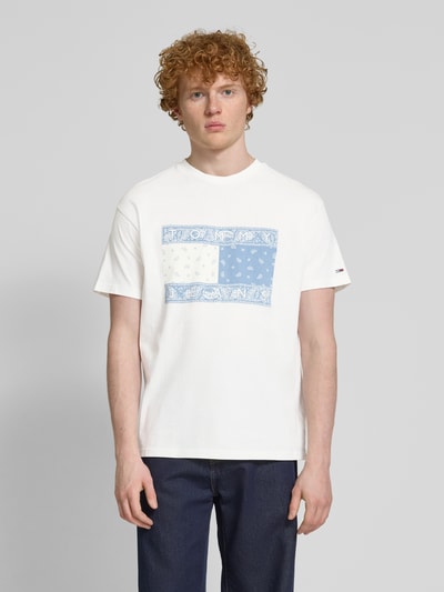 Tommy Jeans Regular fit T-shirt van puur katoen met labelprint Offwhite - 4