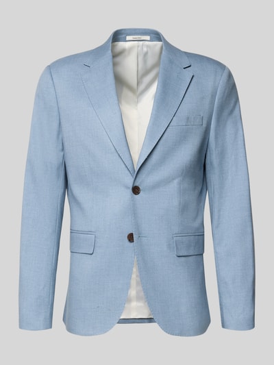 Produktfoto, jasnoniebieski Slim Fit Anzugsakko mit Woll-Anteil Modell 'SLIM-MAX LANO' od SELECTED HOMME o wyglądzie melanżowym, wykonany z mieszanki wiskozy typu twill, z długimi rękawami, patkami na kieszeniach i dekoracyjnymi guzikami