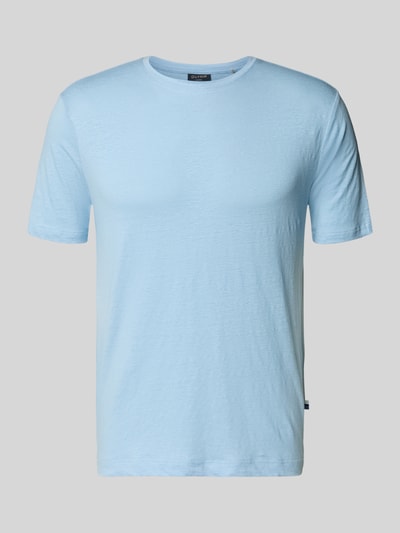 Produktfoto, lichtblauw T-shirt uit mix van linnen en elastaan met ronde hals, labeldetail, regular fit, ruglengte maat M 69 cm, T-shirt uit mix van linnen en elastaan met ronde hals van OLYMP Level Five