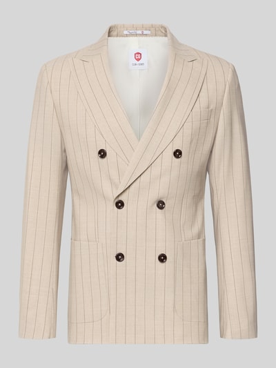 Produktfoto, Slim Fit Sakko mit Reverskragen Modell 'Phinix' von CG - Club of Gents, beige mit feinen Streifen, Zweireiher, glatte Textur