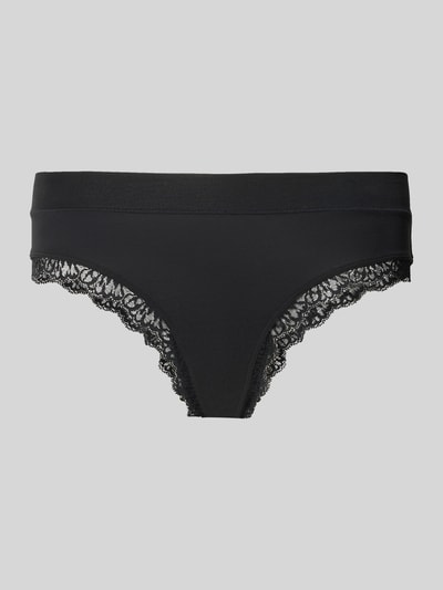 Produktfoto, czarne figi Slim Fit Slip mit Spitzenbesatz von SCHIESSER z elastycznej mieszanki materiałów, obszycie koronką, elastyczny pas