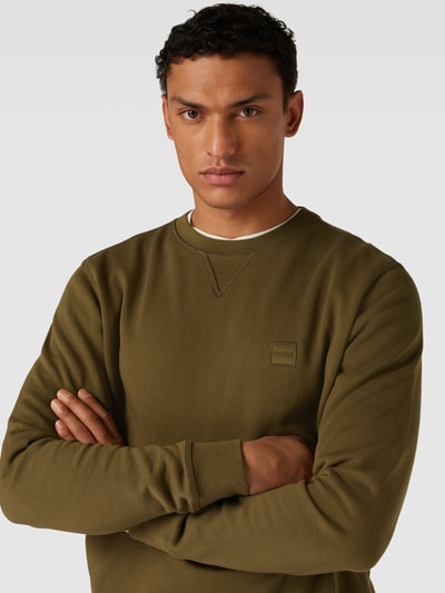 BOSS Orange Sweatshirt met labelstitching, model 'Westart' Olijfgroen - 3