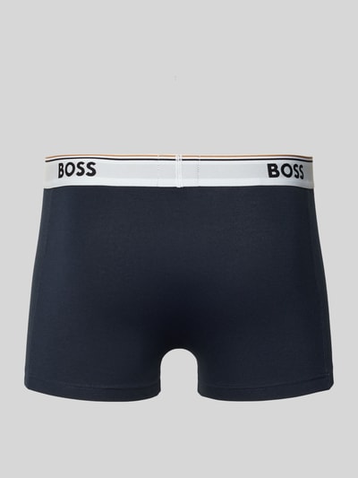 Produktfoto, Trunks aus Baumwoll-Mix im 3er-Pack von BOSS, jednolity granatowy kolor, elastyczny logo-pasek, regular fit, bawełniany materiał
