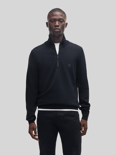 BOSS Orange Regular Fit Troyer aus Baumwoll-Kaschmir-Mix Modell 'KANOBIX_S' Dunkelblau 4