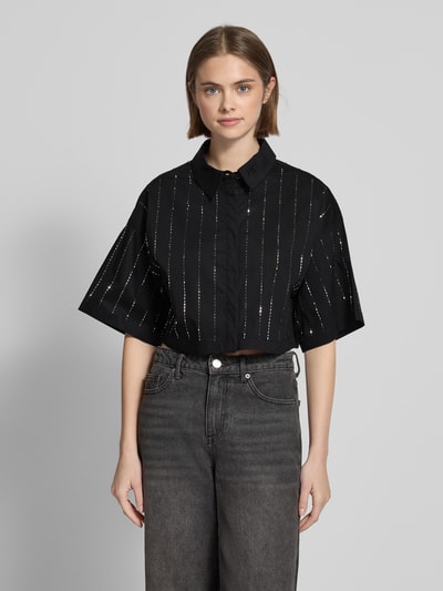 Karo Kauer Cropped Bluse mit Ziersteinbesatz Black 4