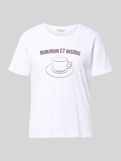 Produktfoto, T-Shirt mit Motiv-Print Modell 'SOBBE' von B.Young aus Reine Baumwolle, Regular-Fit, Rundhalsausschnitt, Rückenlänge 60 cm, weiß mit braunem Print.