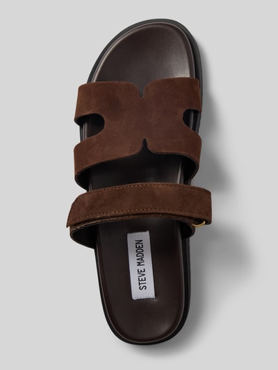 Produktfoto, Sandalette aus Leder Modell 'Missile' von Steve Madden in Braun mit Abgerundete-Spitze, Klettverschluss, Absatzhöhe 2 cm, Damen