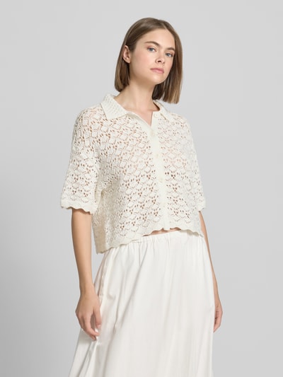 Pieces Relaxed fit gebreid jack van puur katoen, model 'FALKA' Offwhite - 4