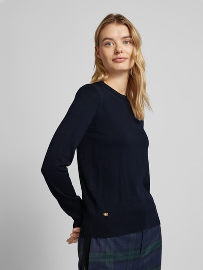 Lauren Ralph Lauren Sweter z dzianiny z prążkowanym, okrągłym dekoltem model ‘SHAVONNE’ Ciemnoniebieski 3