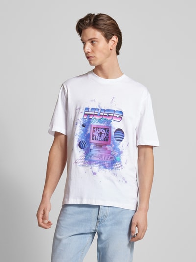 Hugo Blue T-Shirt mit Label-Print Modell 'Naradie' Weiss 4