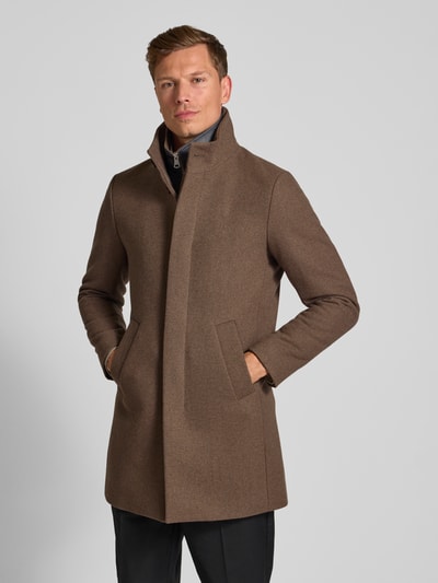 Matinique Lange jas met opstaande kraag, model 'Harvey' Hazelnoot - 4