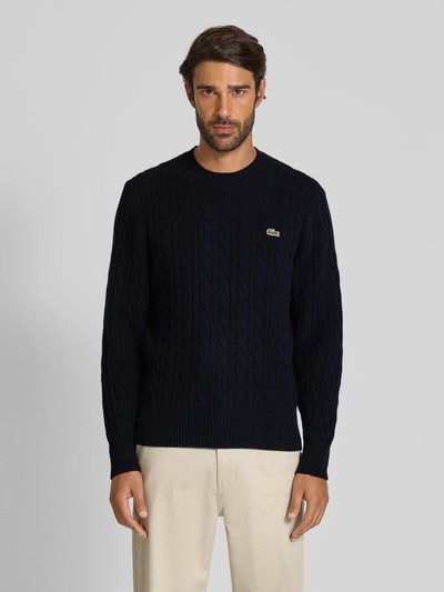 Lacoste Regular fit gebreide pullover van pure wol Donkerblauw - 4