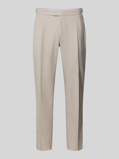 Produktfoto, Anzughose mit Bügelfalten und Gesäßtaschen von MCNEAL, beige, Regular-Fit, Material-Mix mit Viskose-Anteil, glatte Textur.