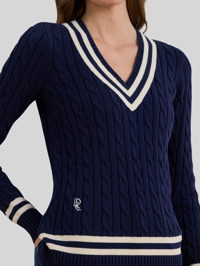 Lauren Ralph Lauren Sweter z dzianiny o kroju slim fit z czystej bawełny Granatowy 3