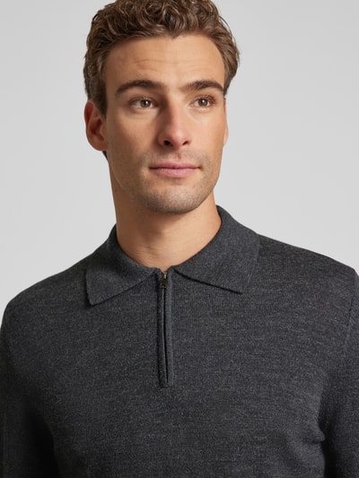 Christian Berg Men Strickpullover mit kurzem Reißverschluss Anthrazit Melange 3