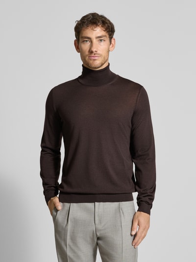 BOSS Regular fit coltrui van pure scheerwol, model 'MUSSO' Donkerbruin - 4