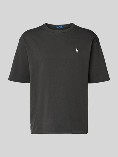 Produktfoto, Relaxed Fit T-Shirt mit Label-Stitching von Polo Ralph Lauren, czarna bawełna, okrągły dekolt, długość tyłu 69 cm, prosty fason