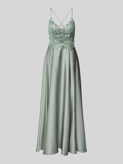 Produktfoto, Abendkleid mit Perlen und V-Ausschnitt von Laona, satyn, krój taliowany, długość maxi, ozdoba z pereł, szerokość w rozmiarze 36: 30 cm, długość pleców: 144 cm