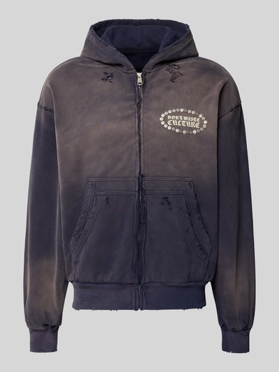 Produktfoto, Oversized Sweatjacke aus Baumwoll-Mix von Don´t Waste Culture, anthrazit, Destroyed-Look, Nietenbesatz, Känguru-Tasche, Frontansicht
