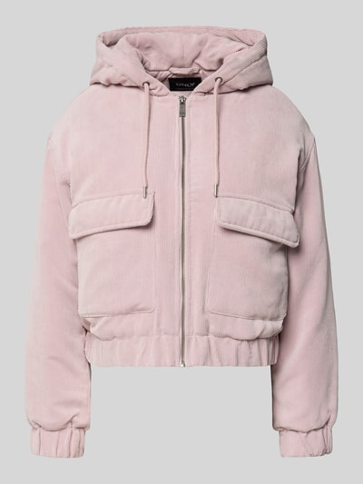 Produktfoto, Regular Fit Bomberjacke mit Kapuze Modell 'SUVA' von Only in rosa Cord, elastische Abschlüsse, aufgesetzte Taschen, Unifarbe, Strukturmuster.