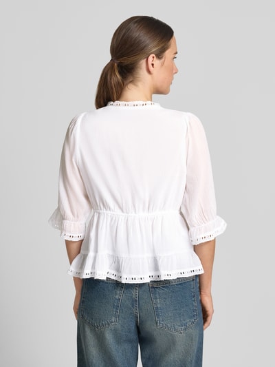 Neo Noir Bluse mit Lochstickerei und Schnürung Modell 'ADELIA' Weiss 5