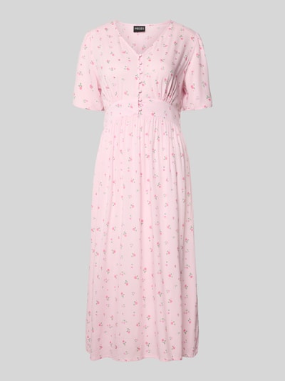 Produktfoto, A-Linien Midikleid aus reiner Viskose Modell 'TALA' von Pieces, Optik:Allover-Muster, Farbe Rosa, Knopfleiste, Kurzarm