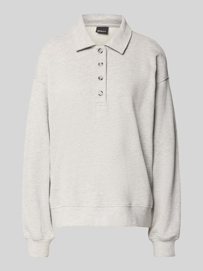 Produktfoto, Sweatshirt met polokraag en knoopsluiting van Gina Tricot in regular fit, dames, lichtgrijs, gemêleerde textuur