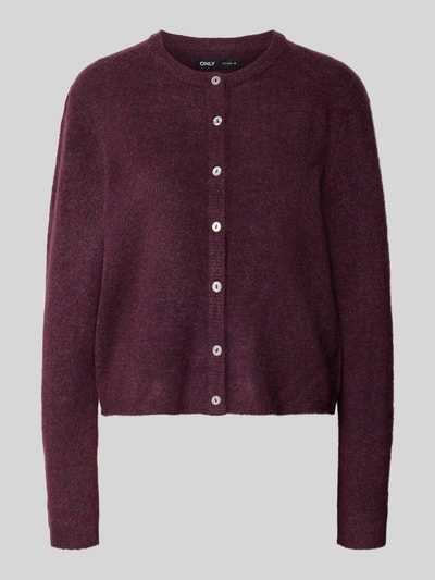 Produktfoto, bordeauxrote Loose Fit Strickjacke mit Rundhalsausschnitt Modell 'SIMONI' von ONLY, Damen Strickjacke von ONLY, strukturierte Oberfläche
