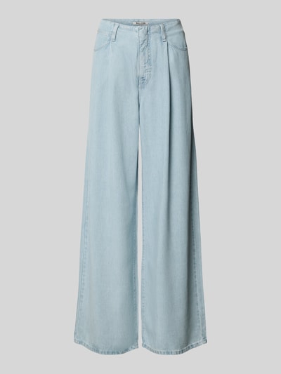 Produktfoto, Wide Leg Jeans im 5-Pocket-Design Modell 'Naila' von MAC, reines lyocell, krój wide fit, zapięcie na haftkę i zamek błyskawiczny, szerokość w rozmiarze 36/32: 39 cm, długość wewnętrzna nogawki w rozmiarze 36/32: 8 cm, błękitny odcień, gładka struktura