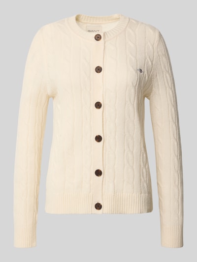 Gant Strickjacke mit Zopfmuster und Label-Stitching Offwhite 2