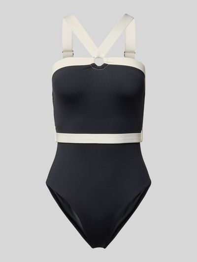 Produktfoto, Badeanzug mit breiten Trägern Modell 'Blanca Beach' von JOOP! Collection in Schwarz mit cremefarbenen Details, körpernahe Passform, Stretch-Material.