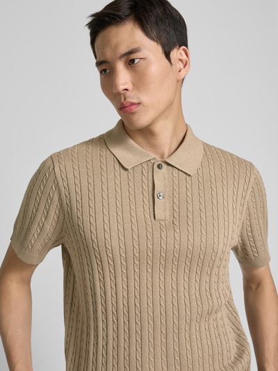 Christian Berg Men Poloshirt met ribboorden Taupe - 3