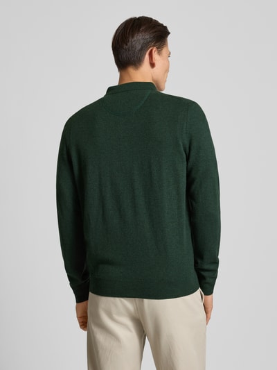 Fynch-Hatton Poloshirt van een mix van merinowol en kasjmier met labelstitching Flessengroen - 5