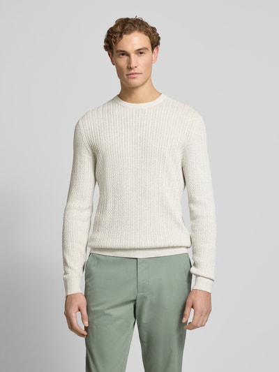 Christian Berg Men Strickpullover mit gerippten Abschlüssen Offwhite 4