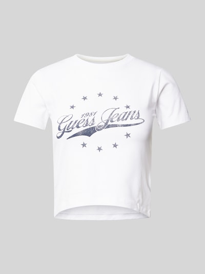 Guess Jeans Cropped T-Shirt mit Label-Print Weiss 1