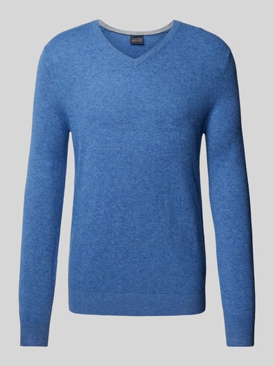 Christian Berg Men Strickpullover mit gerippten Abschlüssen Blau Melange 1