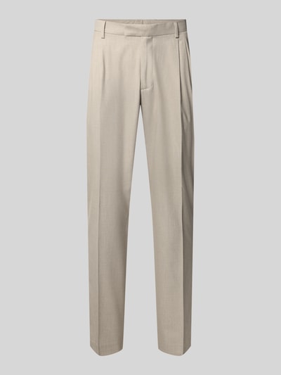 Produktfoto, Straight Fit Hose mit Viskose-Anteil von MCNEAL in Beige mit Bügelfalten, Gesäßtaschen und Hakenverschluss, elastischer Material-Mix
