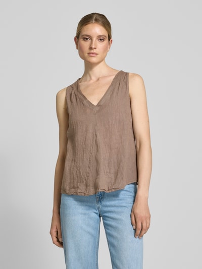 ZABAIONE Regular Fit Leinenblusentop mit V-Ausschnitt Modell 'Lu44cia' Taupe 4