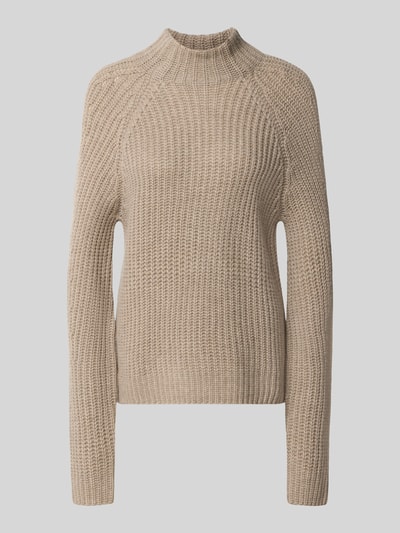 Produktfoto, Strickpullover aus Kaschmir-Baumwoll-Mix Modell 'LONA' von 0039 Italy, beigefarbene grob gestrickte Optik, Stehkragen, Regular Fit, Damenpullover