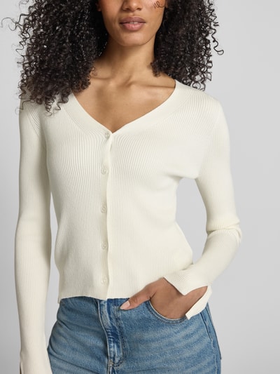 Tom Tailor Denim Kardigan o kroju slim fit z prążkowaną fakturą Złamany biały 3